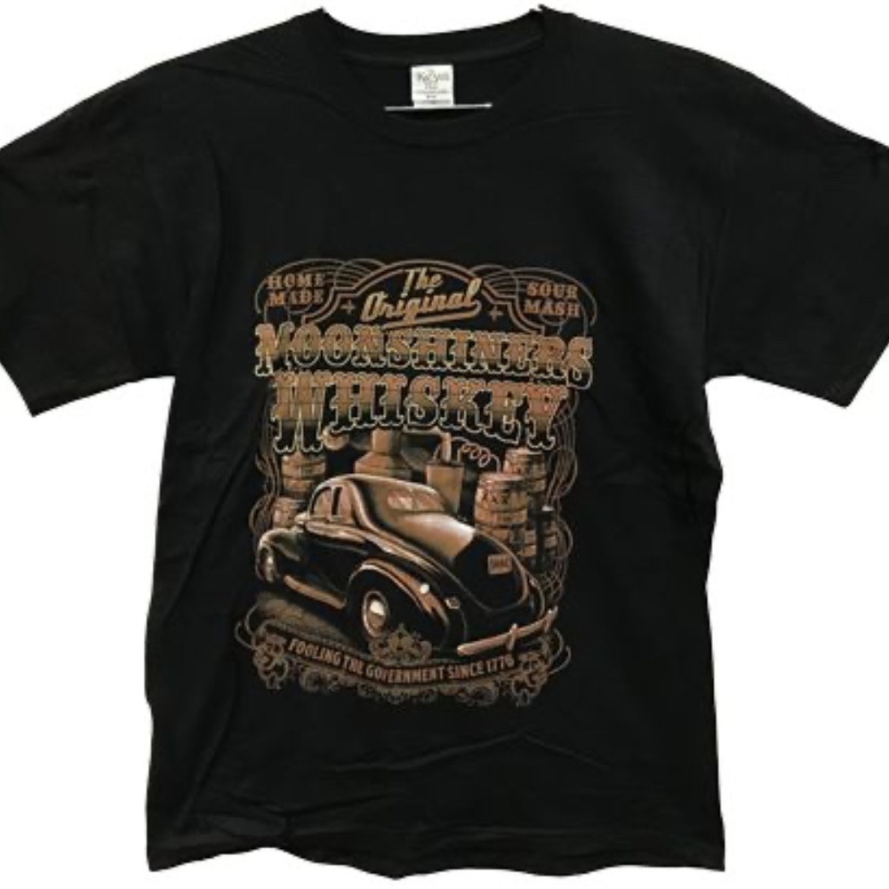🛍 The Original Moonshiner Whiskey T Shirt Black Sz L  New Keya